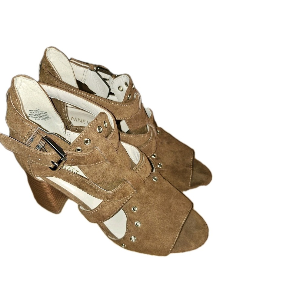 Nine West Brown Suede Open Toed Buckle Shoe Sz 7